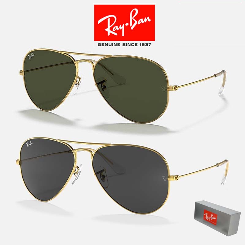 100% original Kacamata Hitam Ray-Ban Aviator Classic RB3025 Gold Black Unisex Sunglasses