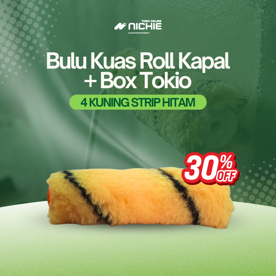 BULU KUAS ROLL KAPAL + BOX TOKIO 4 KUNING STRIP HITAM (1PCS) | Refill Isi Roller Kecil Mini 4" Inch 