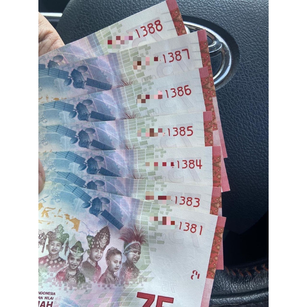 Uang 75 Ribu BI Asli Rare Nomor Seri Berurutan Cantik UNC Koleksi