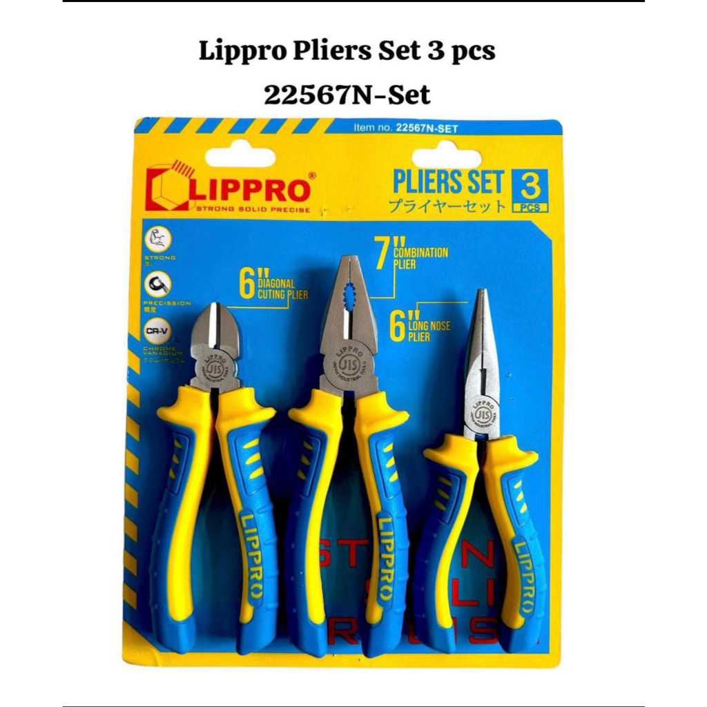 Lippro Tang Set 3 Pcs 22567N-SET – Tang Kombinasi, Tang Potong & Tang Lancip CR-V Heavy Duty