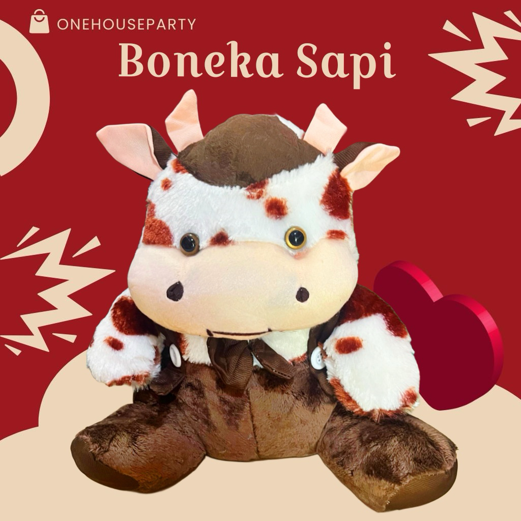 Boneka Sapi duduk Hitam Putih Jojon L produk SNI hadiah ulang tahun Onehouseparty