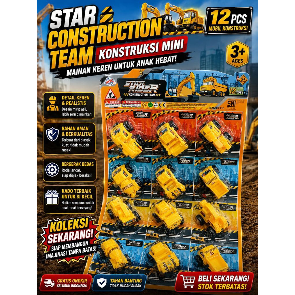 MTC TOYS Grosir Mainan Mobil Contruksi Star Rider Construction Team isi 12 pcs MD 1918