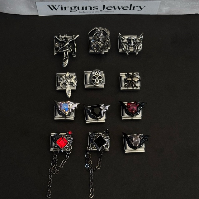 [SATUAN] Italian Charm 9mm Gothic Punk Y2K | Charm Gelang Modular Stainless Steel Wirguns Jewelry | 
