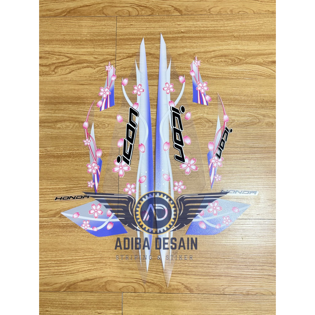Striping Beat Karbu icon bunga sakura thailand style uv maxdecal - stiker motor beat karbu icon bung