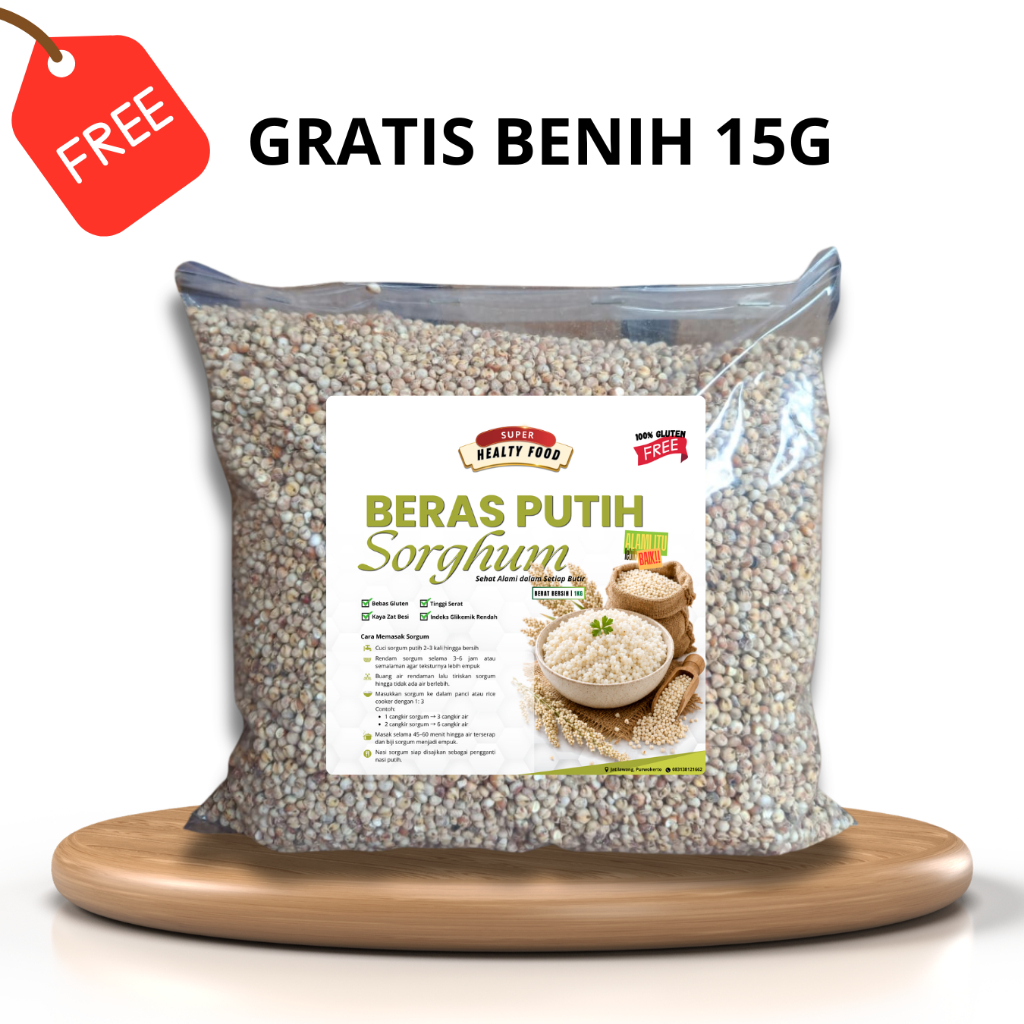 Beras Sorgum Putih 100% Gluten Free 1000g GRATIS BENIH 15g