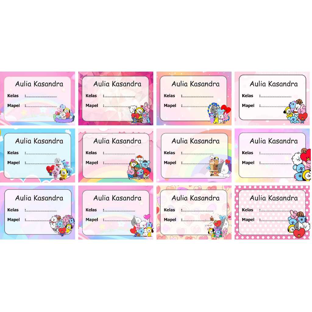 Bt-21 Label stiker buku nama kelas mapel custom