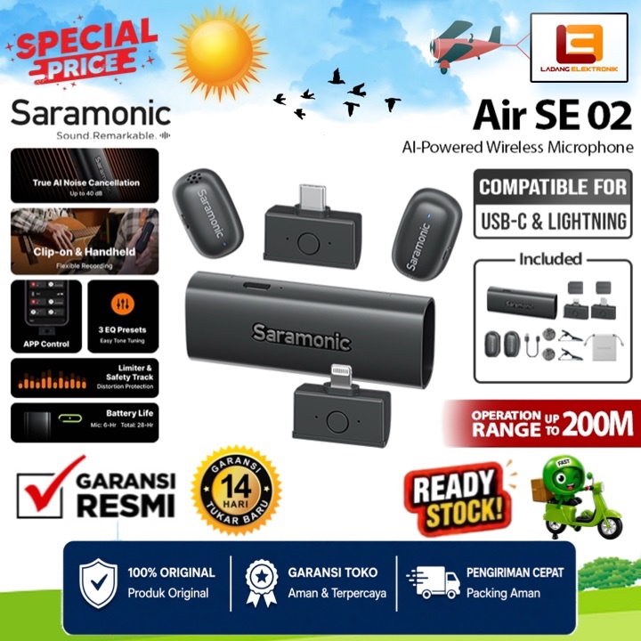 SARAMONIC AIR SE AI-Powered Clip-On & Handheld Dual Wireless Microphone for Smartphone HP Mic Wirele