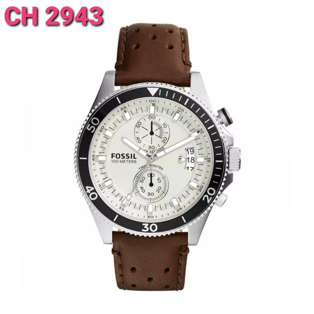 jam tangan pria CH 2943 batrai, strap leather