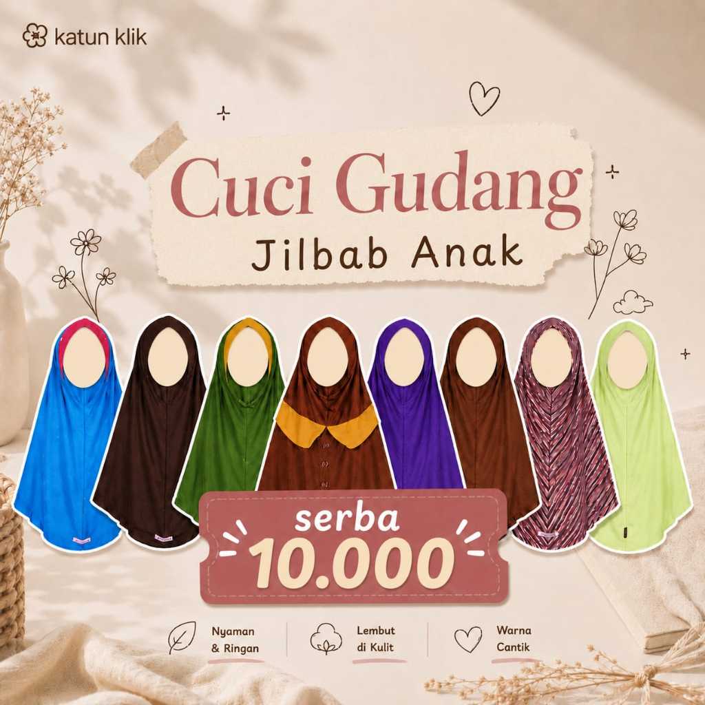 Jilbab Kerudung Instan Anak dan Remaja untuk Usia 4-18 Tahun Serba 10 Ribu | Bahan Kaos Katun