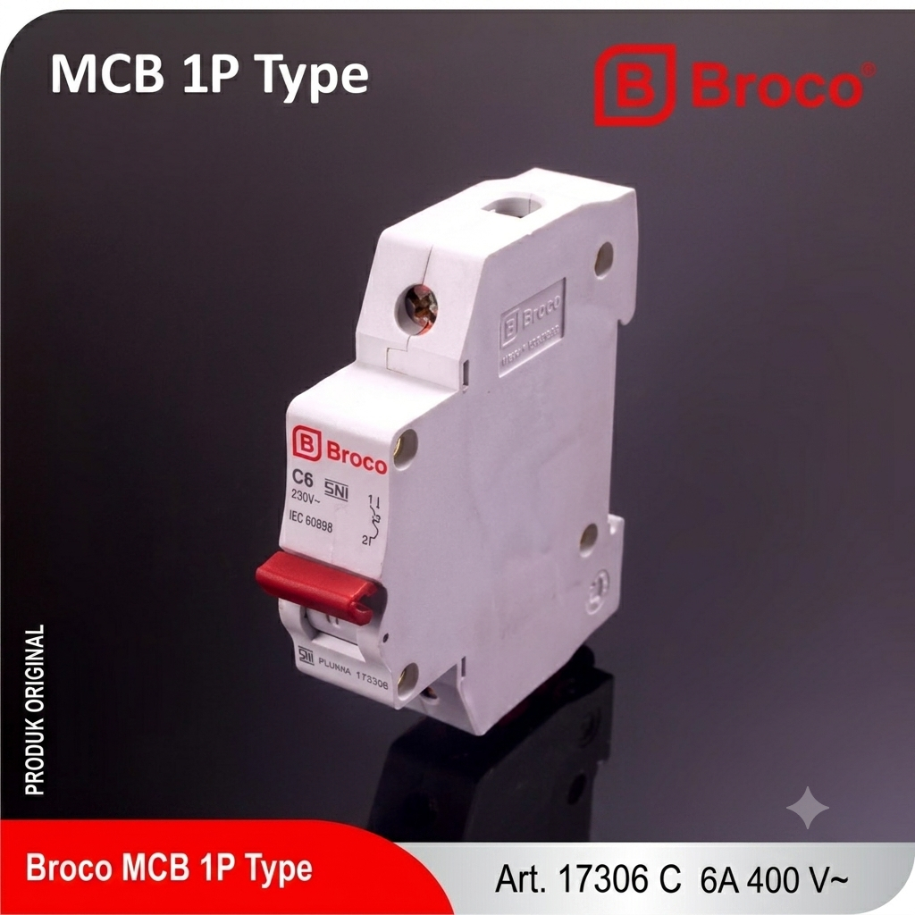 Broco Electrical 17306C MCB BROCO C 6A Pemutus Arus Mini SNI - Broco MCB 1P 6A