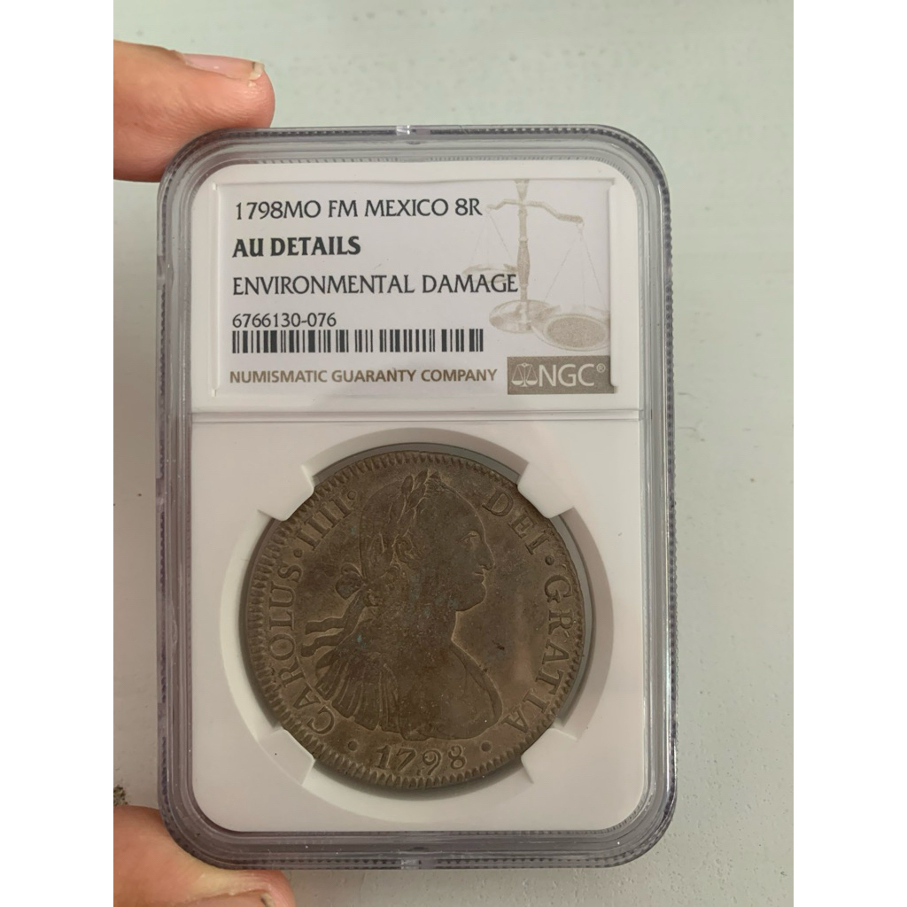 koin perak silver coin kuno 8 reales 1798 Mexico MoFM pcgs au details