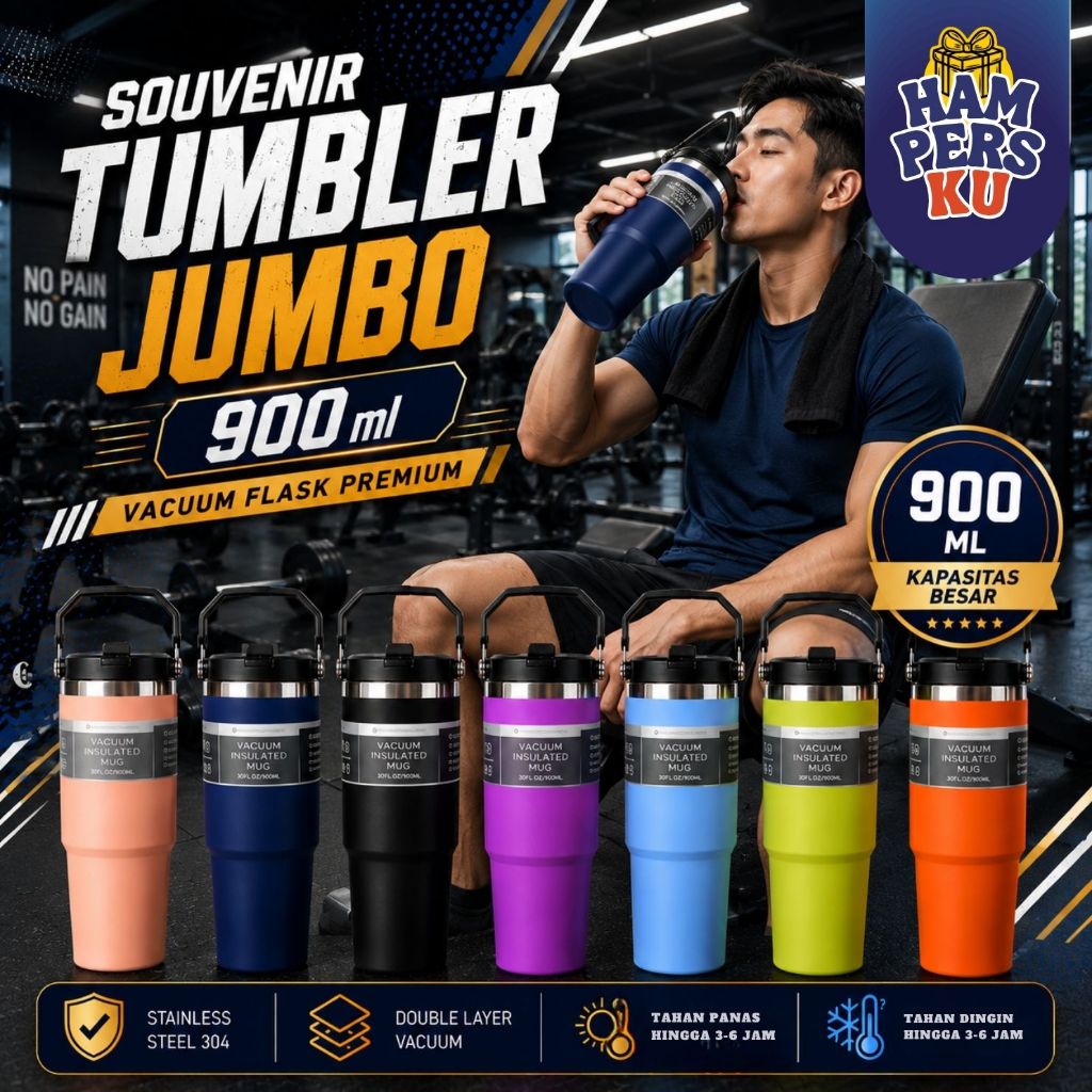 Tumbler Termos Handle Mobil Jumbo Vacum 900ml Stainless Steel 304 Tumblr Tahan Panas & Dingin Premiu