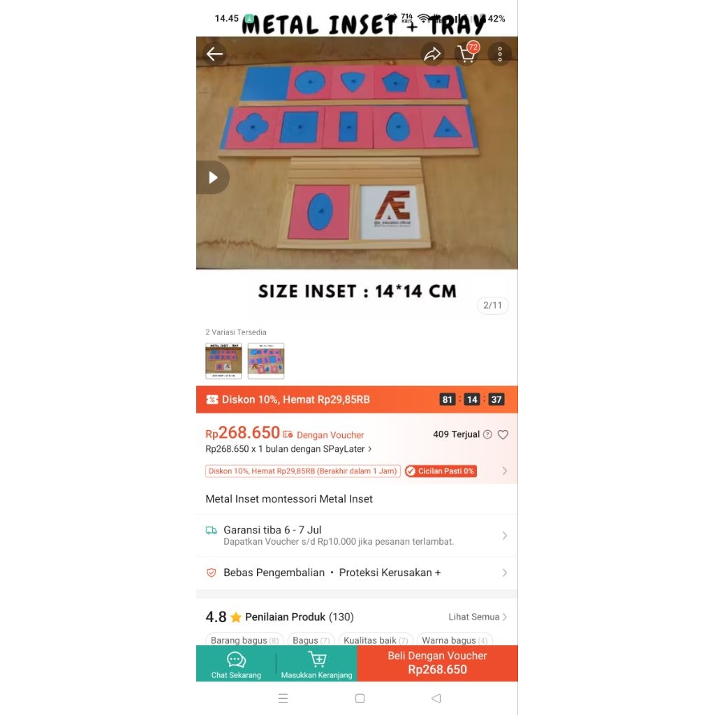 PAKET METAL INSET MONTESSORI / PRELOVED / MATERIAL MONTESSORI