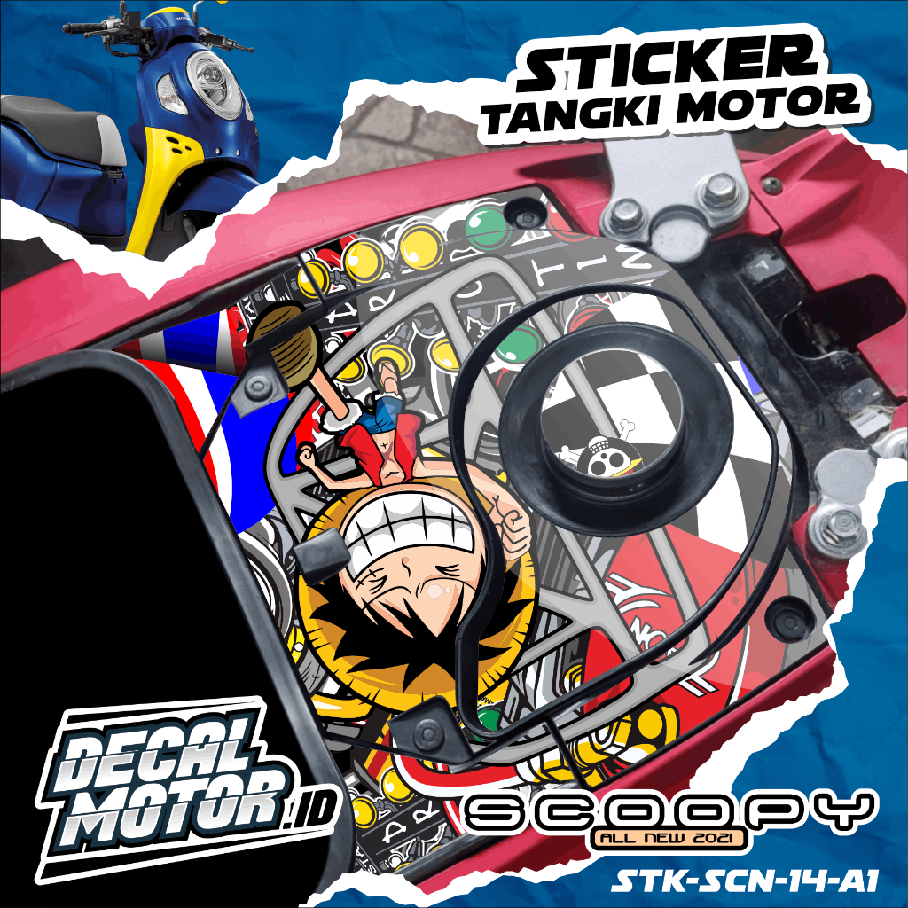 Sticker Cover Tangki Bensin Scoopy New 2021-2024 Anime Luffy Mini One Piece Lucu - Stiker Tangki Edi