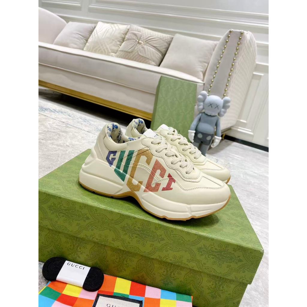 GUCCI Gucci Rhyton glitter printed double G letters fashionable thick soled low top dad shoes for wo