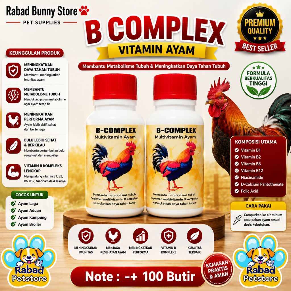 B-Complex Multivitamin Ayam Isi 100 Tablet - Vitamin B Kompleks untuk Kesehatan Ayam