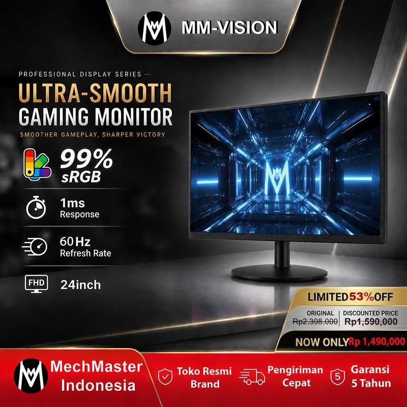 [MM-VISION] LED Monitor 24inch Monitor PC Berkualitas Premium dengan HDMI 1K Tampilan Lengkung 24inc