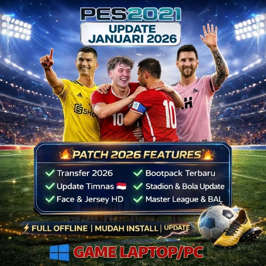 PES 2021 PATCH JANUARI 2026 LIGA 1 BRI DAN TIMNAS INDONESIA TERBARU - GAME PC DAN LAPTOP