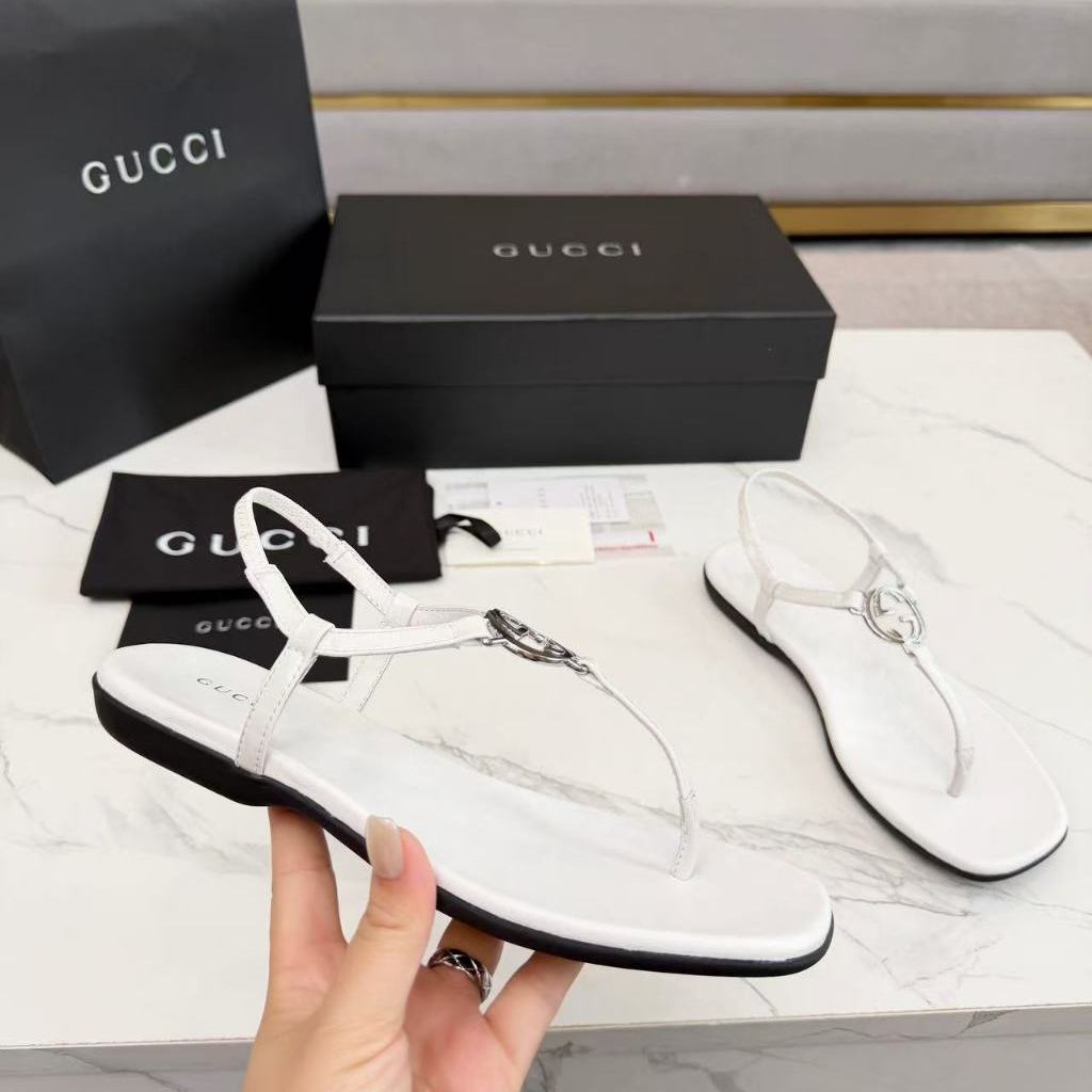 GUCCI Interlocking G Lacquer Double G Interlocking Flat Flat Elastic Strap Sandals 0.5cm Women's Whi