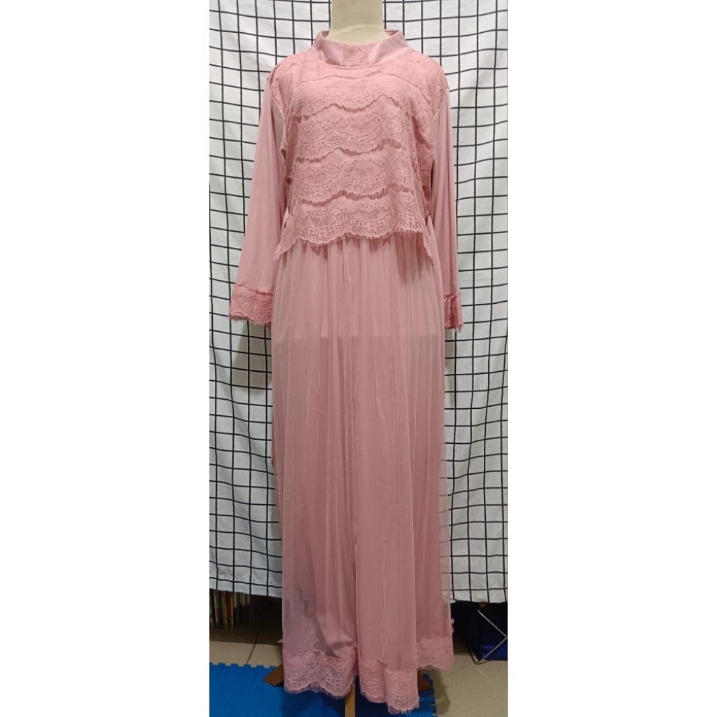 Gamis Brukat Dusty Pink OMG Cinema All Size