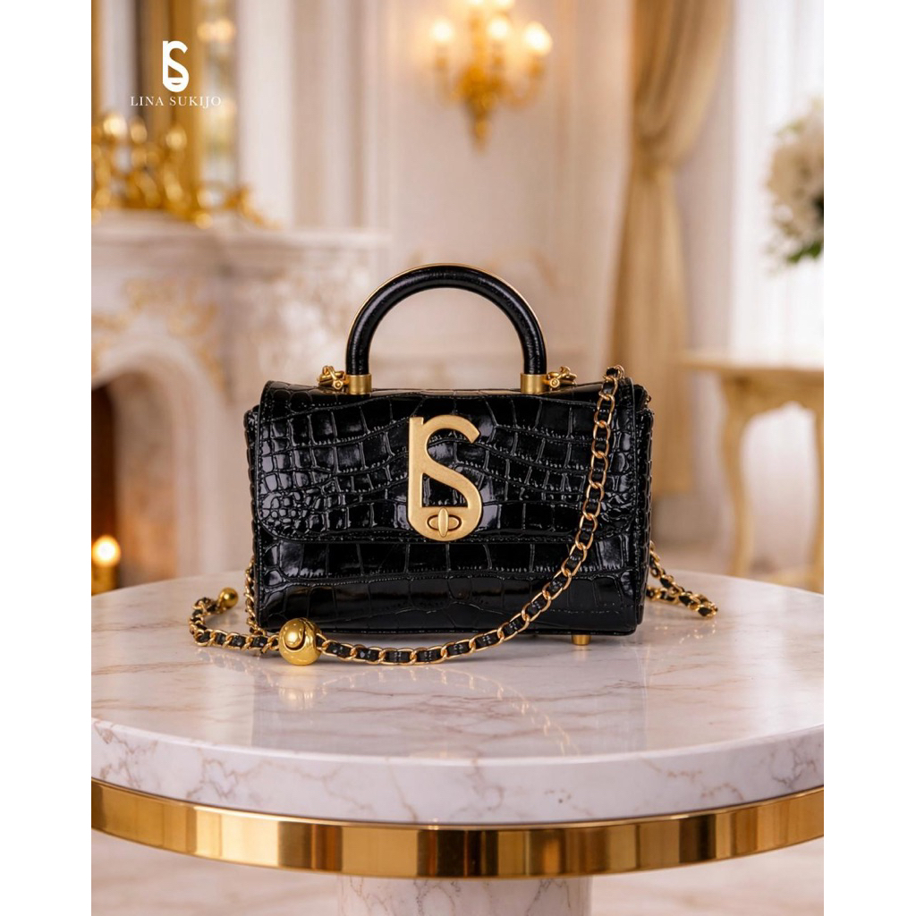 TAS LINA SUKIJO CROCO QUINELLA BAG BLACK