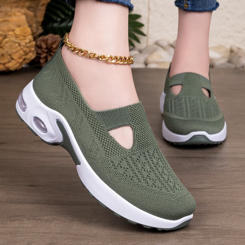SOLWAY Rajut Sepatu Wanita Sol 3 cm Sneakers Tanpa Tali || Slip On Sneaker Shoes Cewek Olahraga Jala
