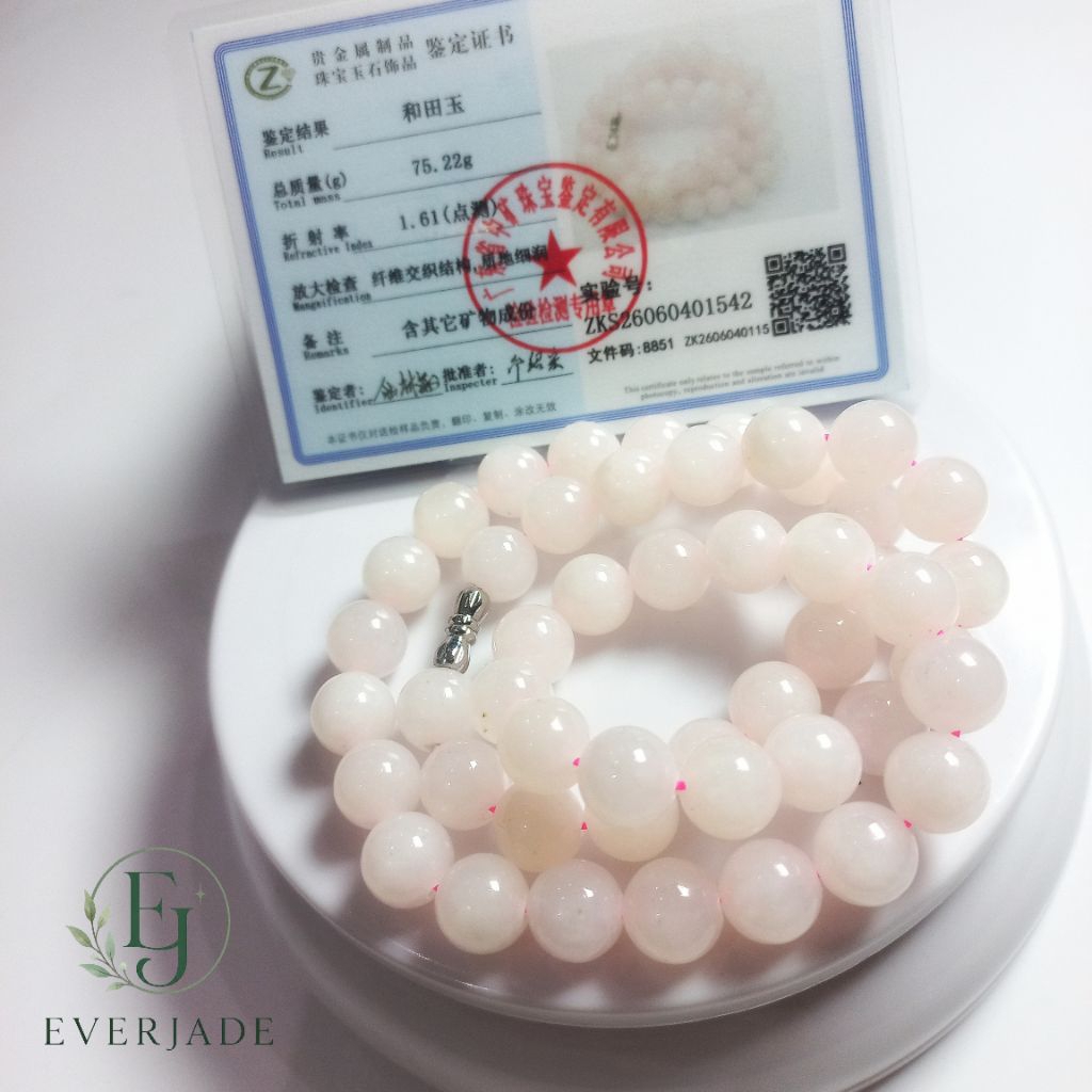 Kalung Beads Giok Hetian Asli Natural include Sertifikat