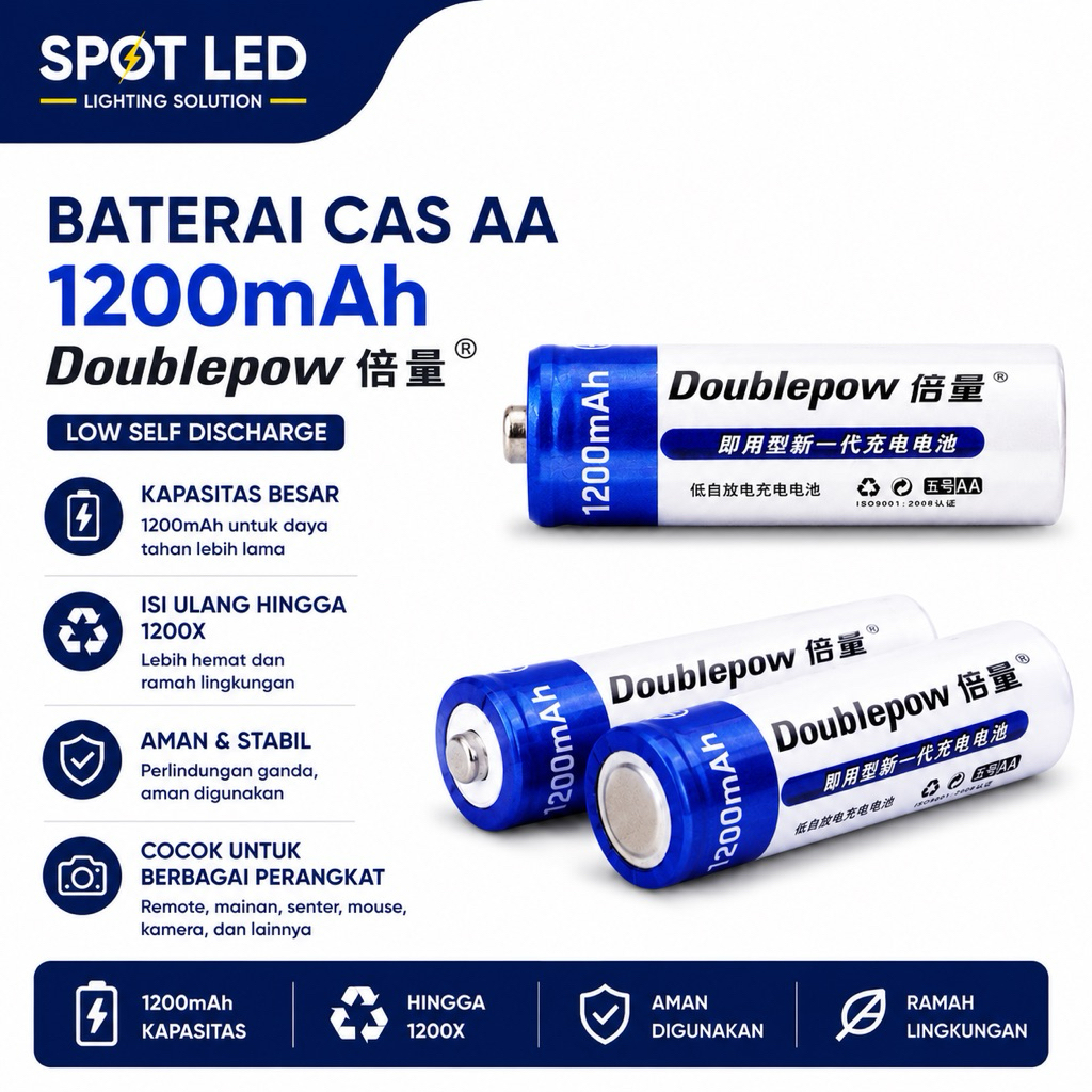 Baterai Rechargable Doublepower Isi ulang AAA dan AA