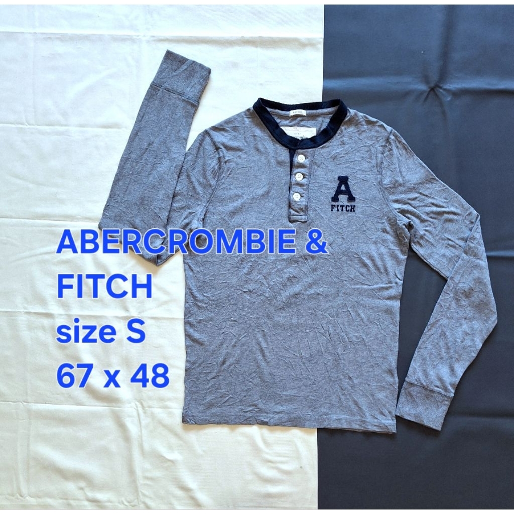 Baju Kaos Kerah Sanghai Lengan Panjang Long Sleeve Henley Neck ABERCROMBIE
