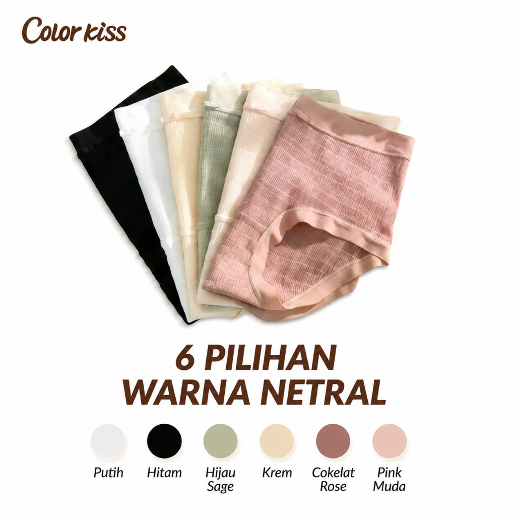Color kiss 6 Pcs CD Dalam Wanita Super Tipis Breathable Bahan Mesh Netral Adem Anti Gerah Eleastis N
