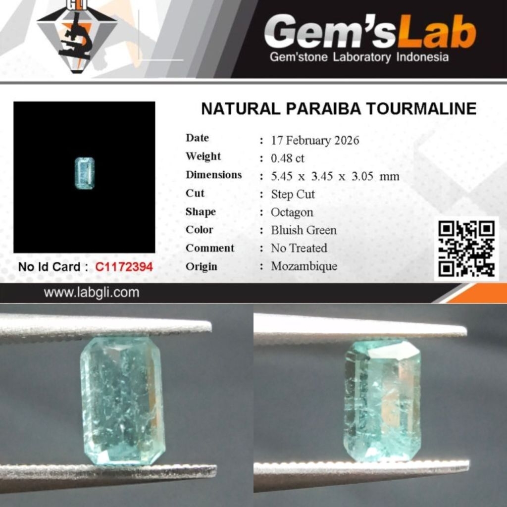 0,48 cts Natural Paraiba Tourmaline origin Mozambique No Treatment Memo GLI