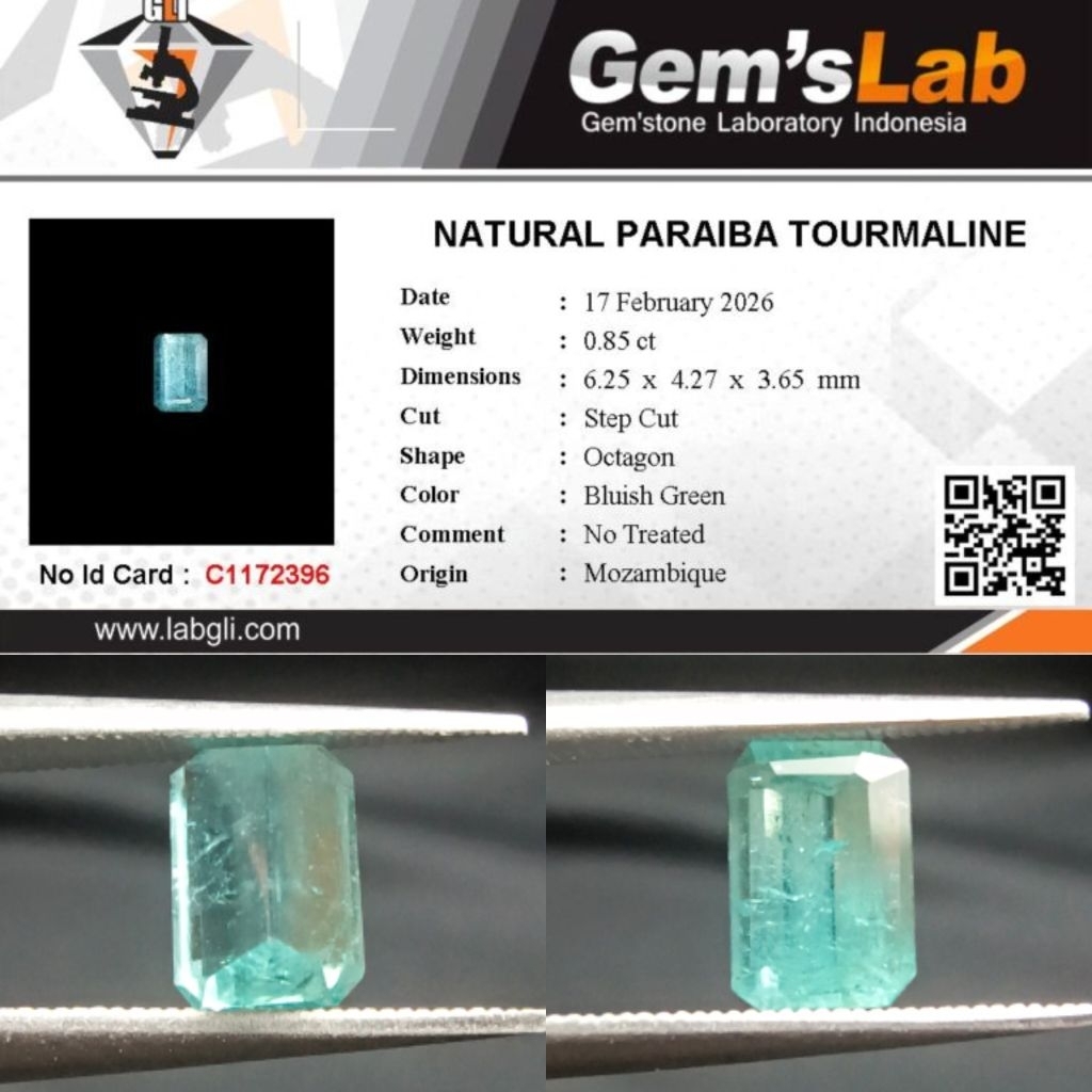 0,85 cts Natural Paraiba Tourmaline origin Mozambique No Treatment Memo GLI