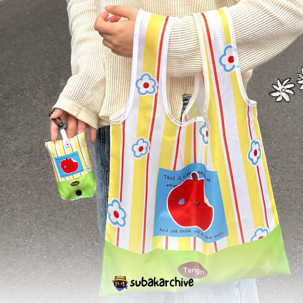 [subakarchive] Foldable Shopping Bag Tas Belanja Lipat Bisa Jadi Gantungan Eco Friendly Tote Lucu Ka