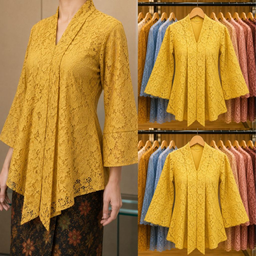 Atasan Kebaya Floy Brokat Gold / Kebaya Wanita Modern Pilihan Warna