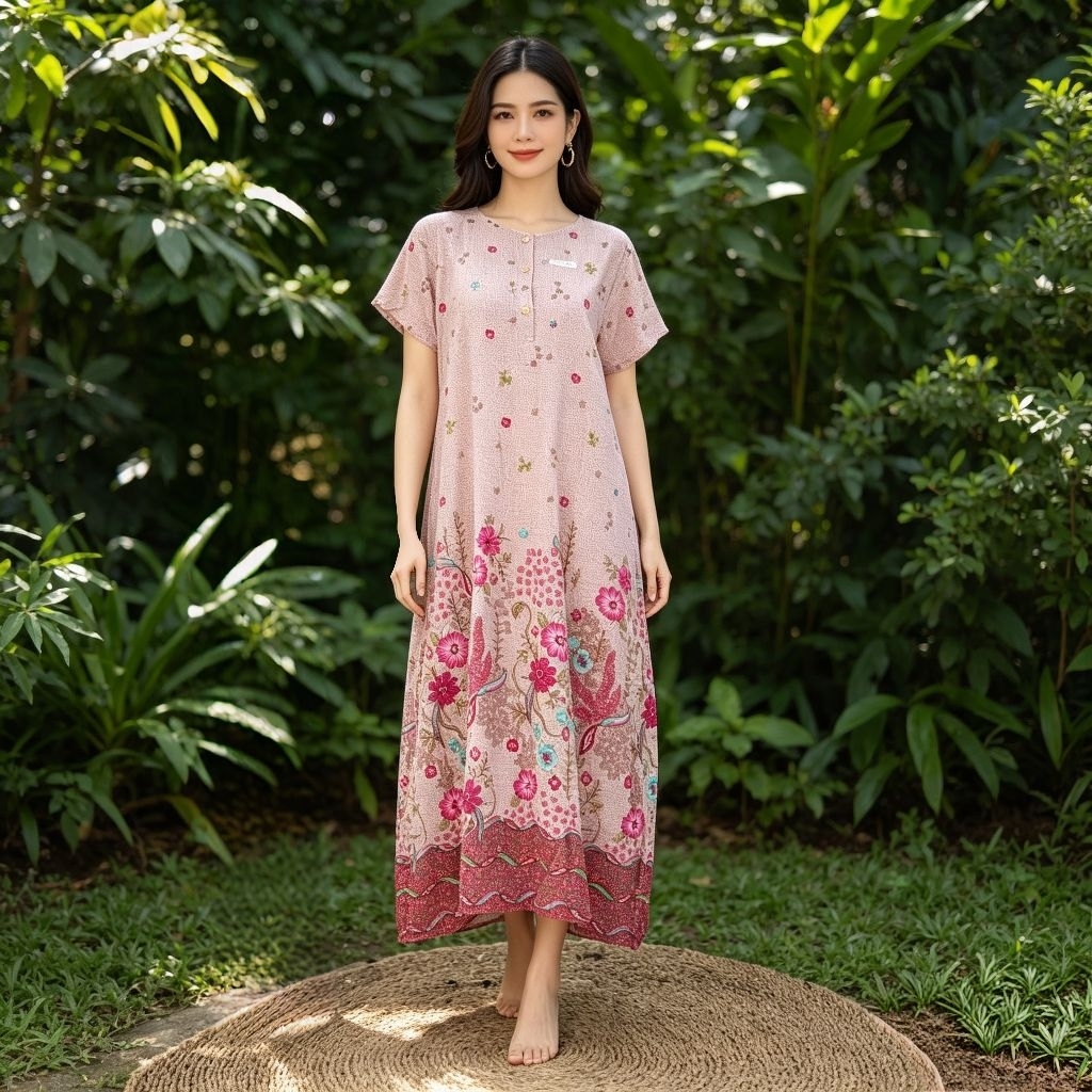 Daster ibu jumbo HAP busui friendly/longdress lengan pendek