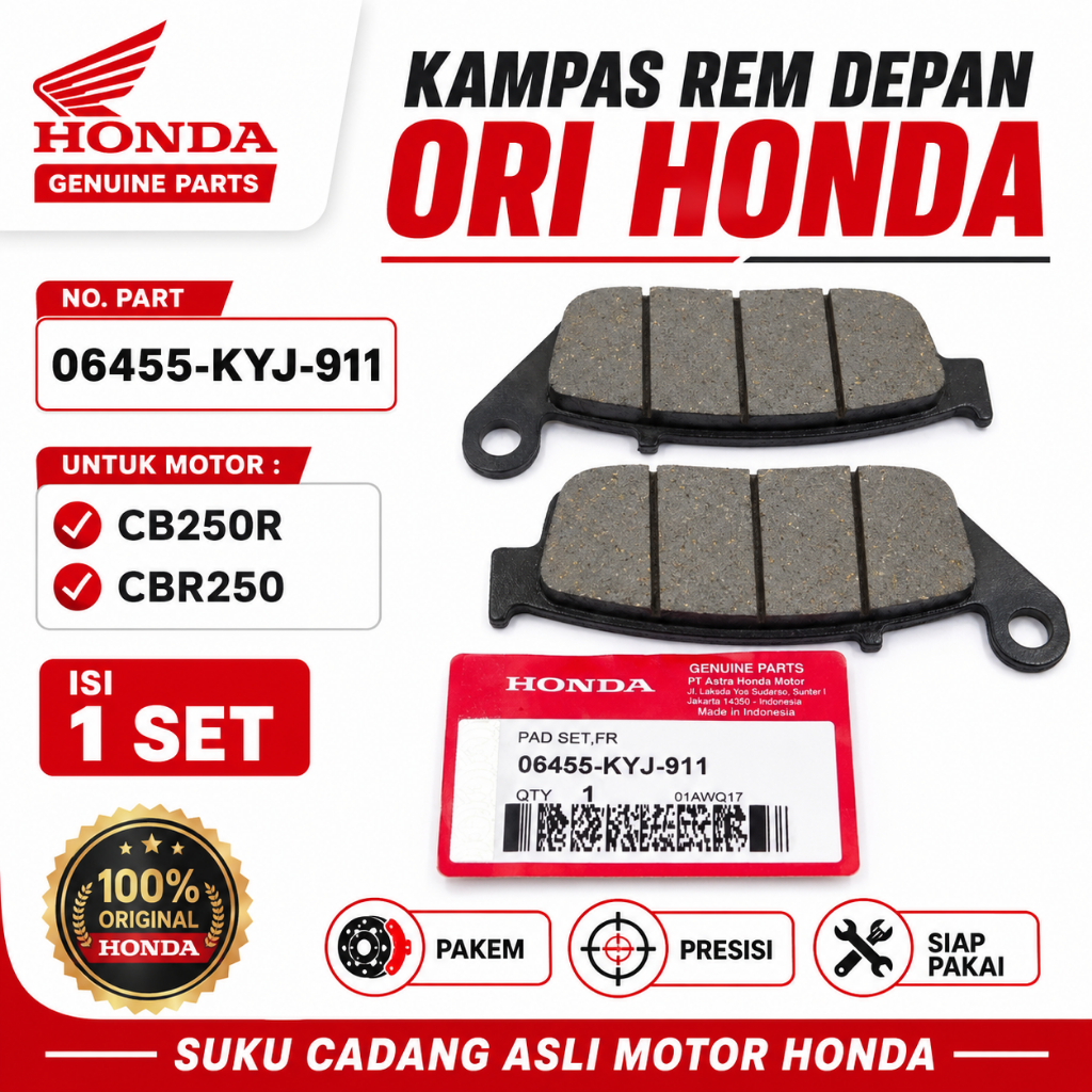 Kampas Rem Depan Honda CB250R CBR250 KYJ 06455-KYJ-911 Kampas Rem Cakram Depan Lenka Motor Part