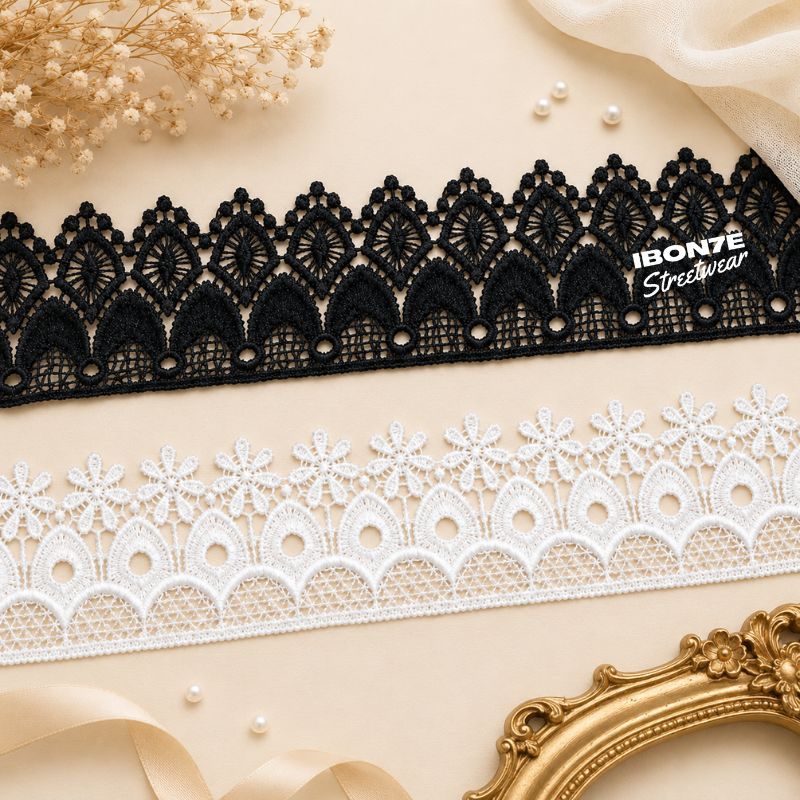 Renda Bordir Premium Motif 6cm meteran | Renda Hias Gamis Mukena Hijab Kebaya Dress DIY