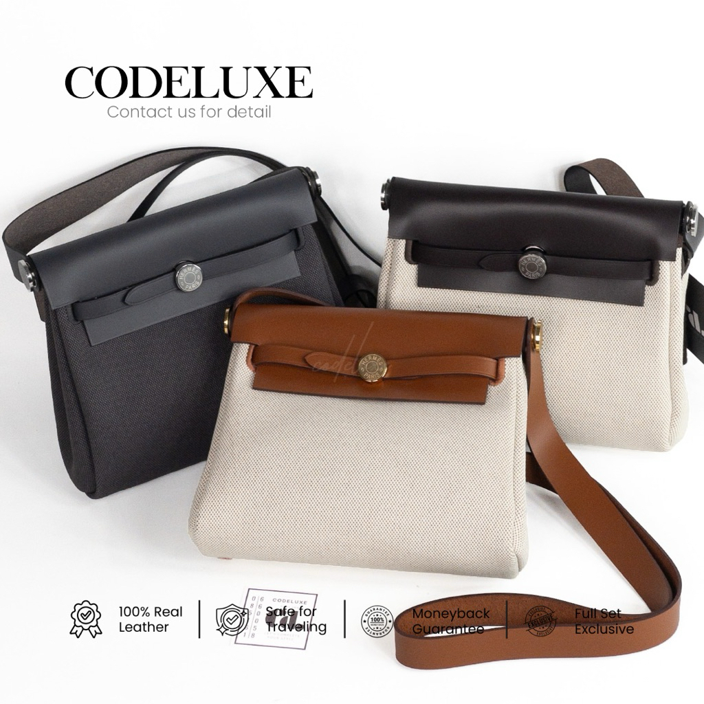 [CODELUXE] Herbag Zip 20 Bag Canvas&Hunter Cowhide Gold GHW