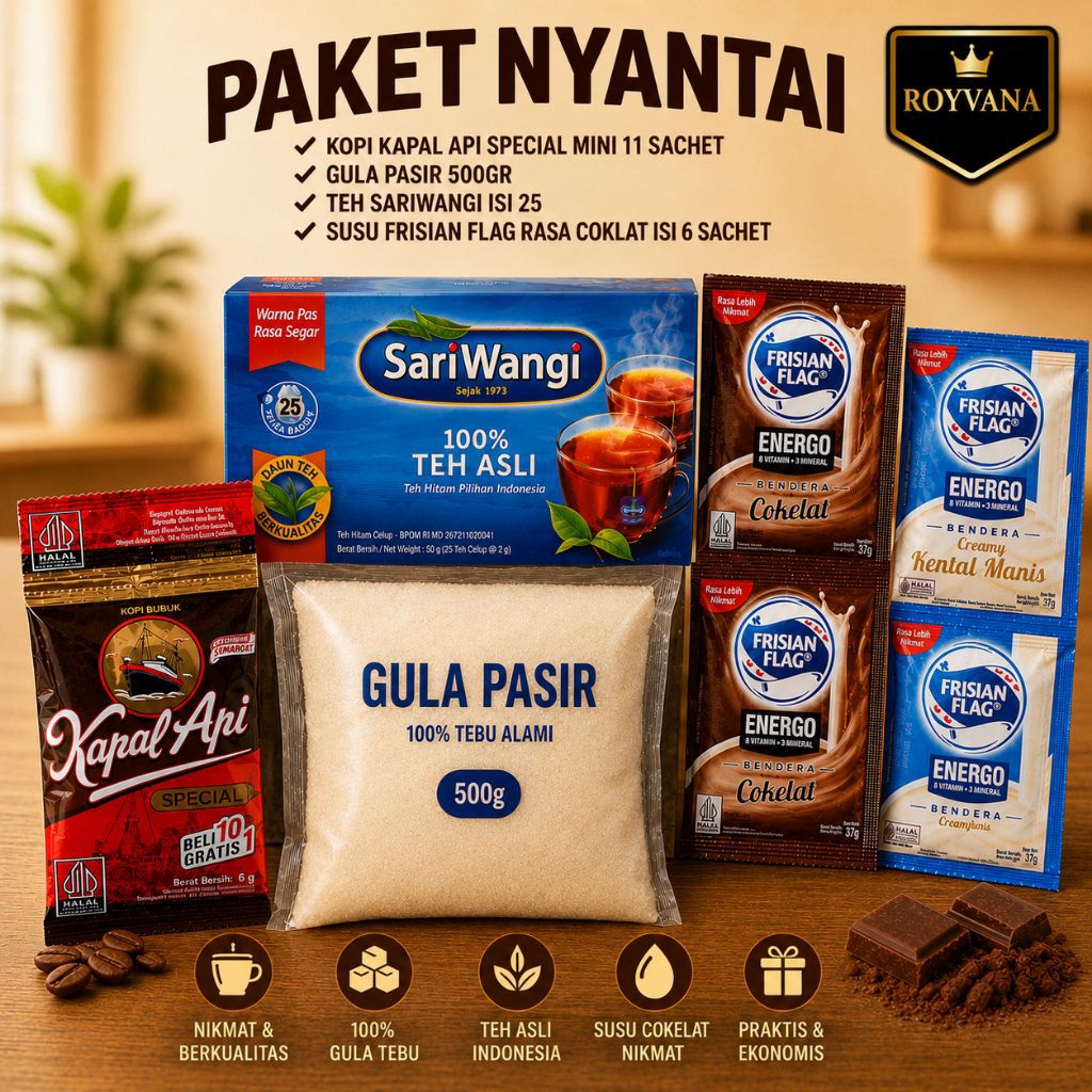 Paket Hemat Kopi & Sembako 4 in 1 | Kapal Api Mini + Gula 500g + Susu Frisian Flag + Teh Sariwangi