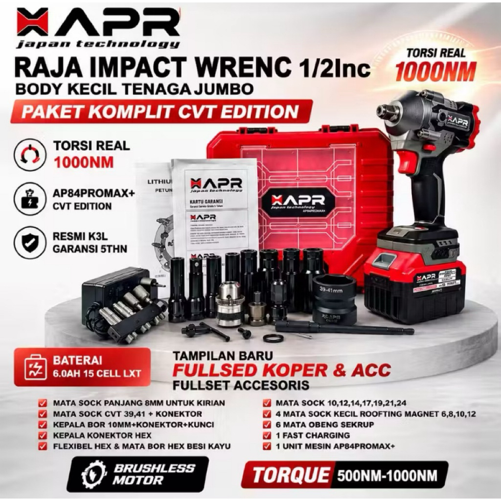 IMPACT WRENCH APR AP84 PROMAX+ 1000NM MESIN BUKA BAUT MOBIL MOTOR APR 1000NM AP84 PROMAX+