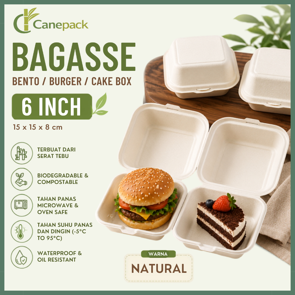 Bagasse Bento Korean Cake Box Burger Box 6 Inch Tart Mini Clamshell Eco Friendly Sugarcane Serat Teb