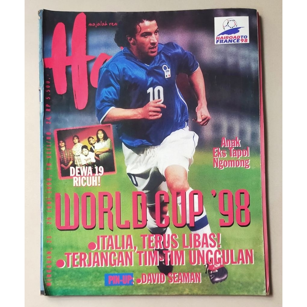 Majalah Hai 23 Juni 1998 : Bola - World Cup 98 Cover Del Piero, Dewa 19, Iwan Fals