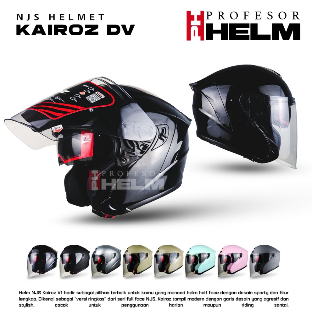 Helm NJS Kairoz DV Double visor Solid Polos Helm Half Face| DOUBLE VISOR | DV Solid | NJS ORI | SNI