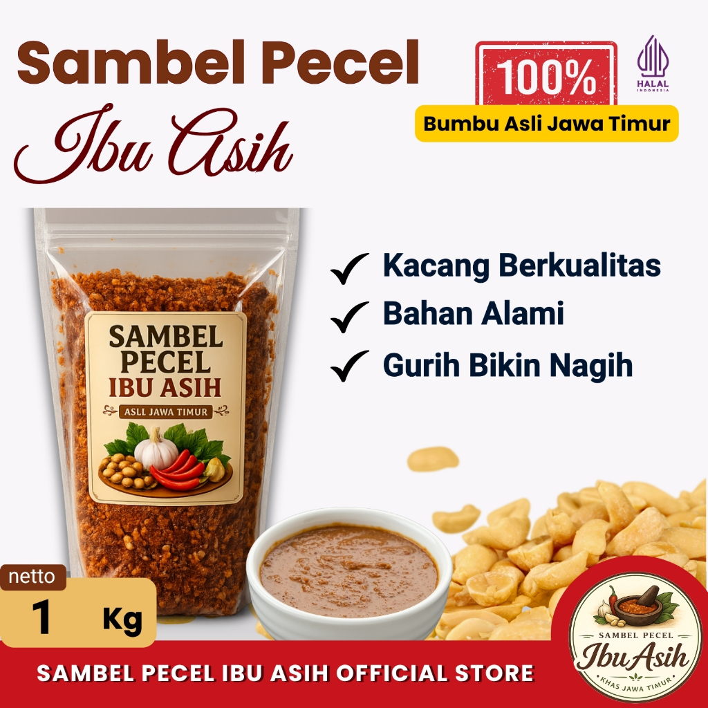 Sambel Pecel Bumbu Kacang Kering 1Kg | Sambal Instan Khas Madiun | Pedas / Tidak Pedes