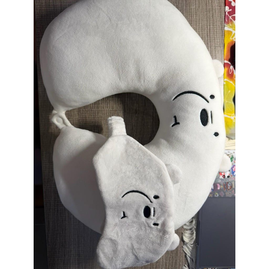 miniso ice bear we bear bares travel sleeping mask neck pillow reversible octopus angry happy blue p