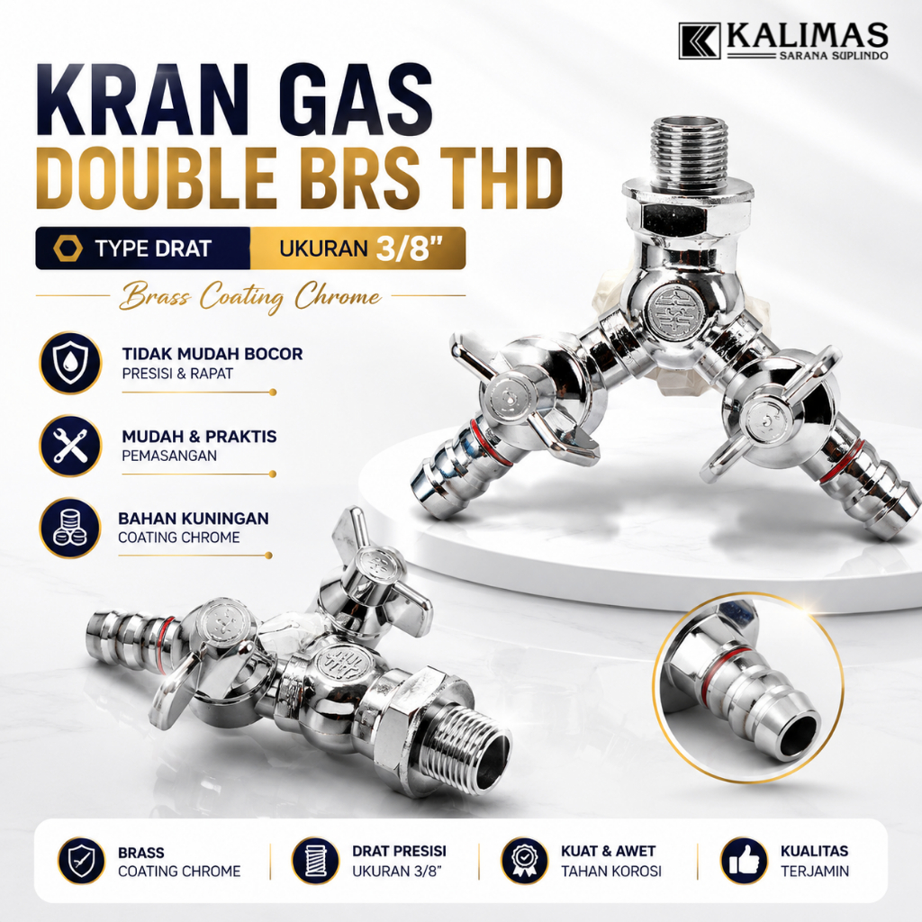 Kran Gas Double Kuningan Drat d. 3/8" (KAKUDAI)