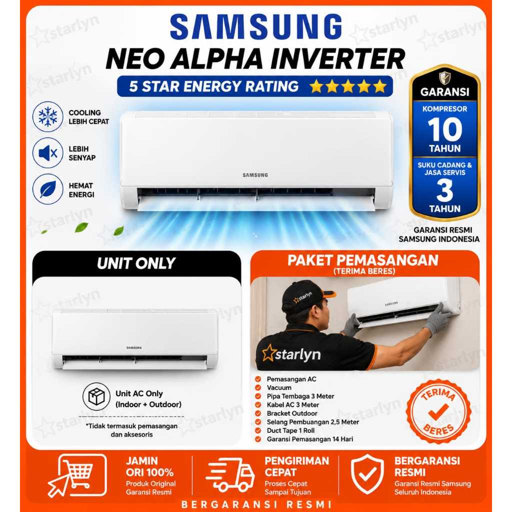 SAMSUNG Neo Alpha Inverter AC 1PK AR40F | Fast Cooling | Less Noise | AR40F09D0AMNSE