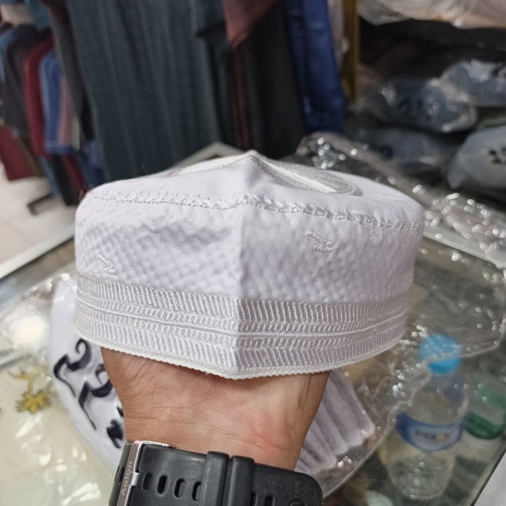 kopiah bugis asli putih bordir premium