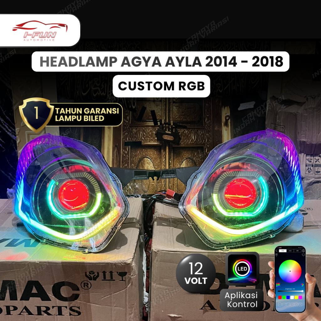 Headlamp Agya Ayla Custom Set Biled RGB Lampu Depan Mobil Ayla Agya Tahun 2014 - 2018