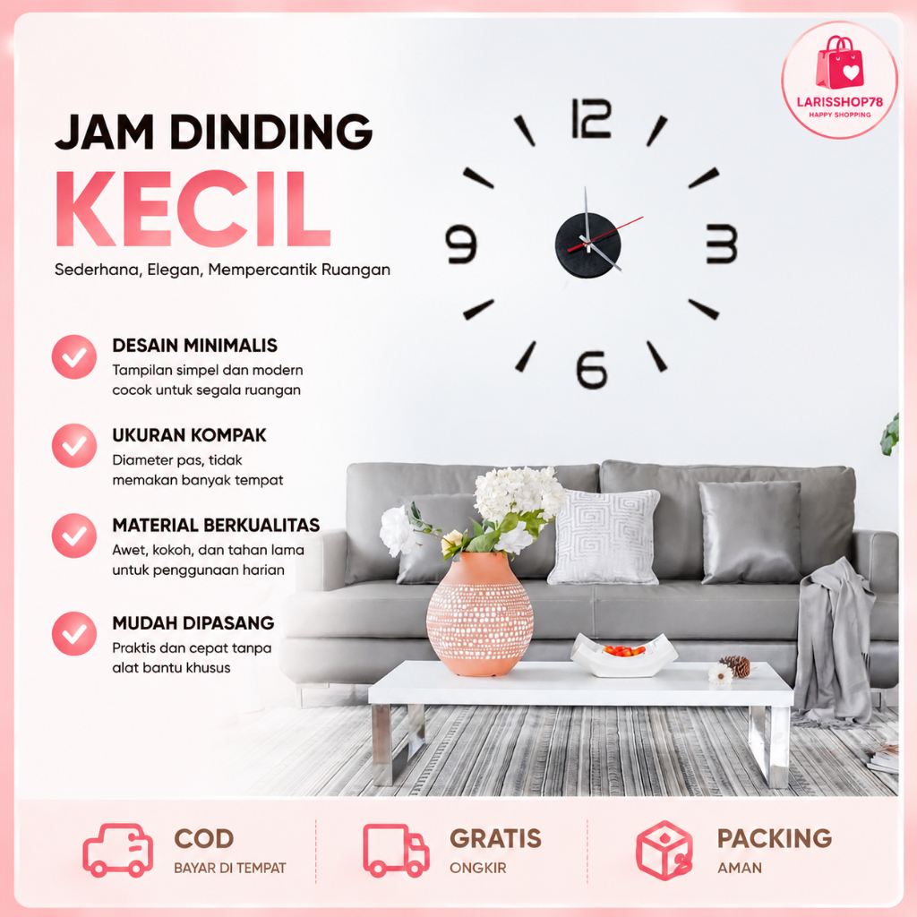 JAM DINDING KECIL / JAM DIY / Jam dinding tempel DIY analog 3D giant modern clock